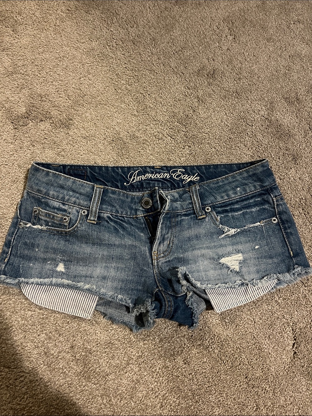 American Eagle Outfitters Distressed Dark Blue Denim Cutoff Shorts